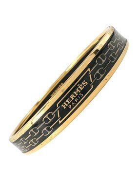 Hermes Enamel Chaine D'ancre Metal Gold Black Bangle Bracelet